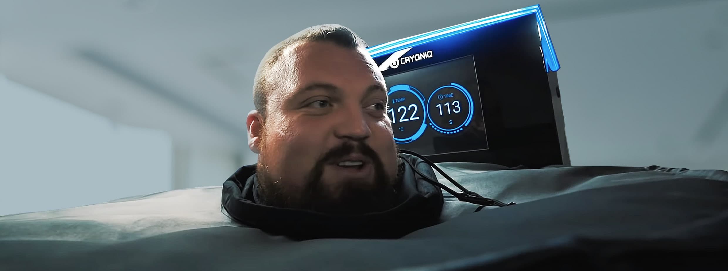 Eddie Hall in CRYONiQ cryochamber